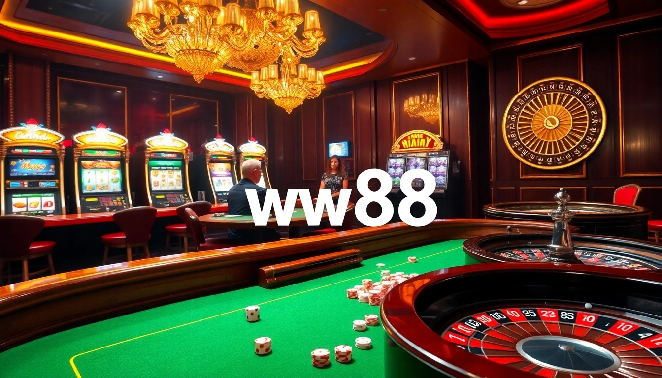 Engaging scene of players at a poker table representing Đăng nhập ww88 in a luxurious casino atmosphere.