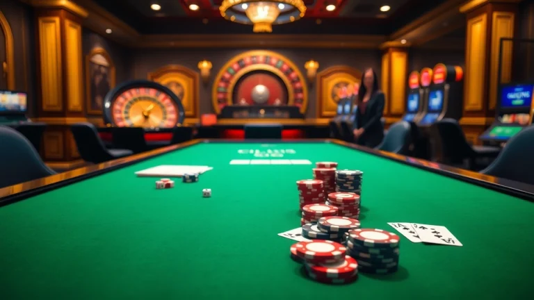 Experience the thrill of Nhà Cái XIN88 at an elegant casino table with poker chips and dice.