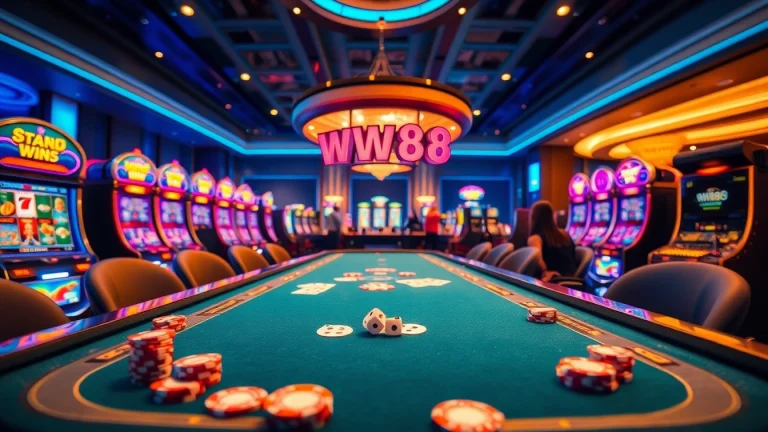 WW88 gaming table providing an exciting casino experience with vibrant slot machines.