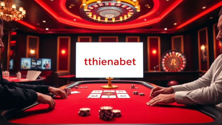 Players enjoying a thrilling card game at thienhabet casino, showcasing excitement and high stakes.