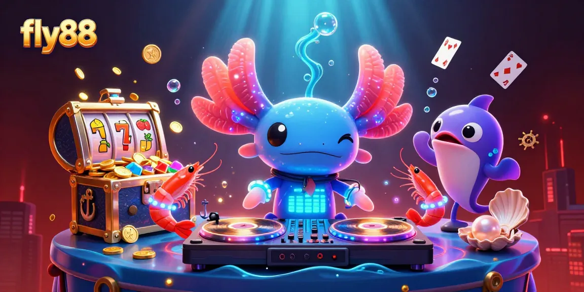 Experience gaming thrills at fly88 with vibrant characters and exciting casino elements in a rich underwater scene.